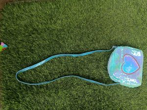 Shiny Aqua Sequin Shoulder Bag with Heart Design –