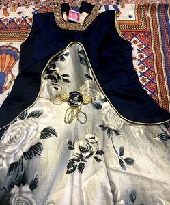 🌹Stylish Navy &amp; Silver Floral Frock for Girls ✨