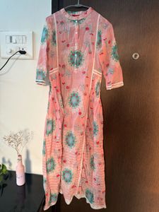 W | Floor Length Floral Pink Kurta