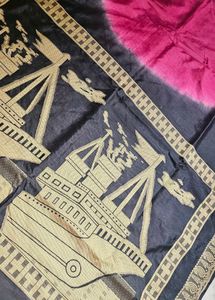 Pink &amp; Black Ship Print Saree