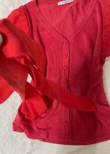 Red Sheer Sleeve Top