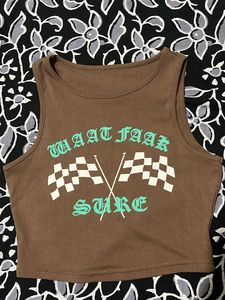 Brown Ribbed Cropped Tank Top