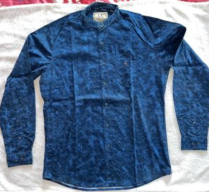 Louis Philippe Blue Chinese Collar LP Shirt