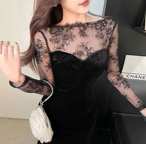 Elegant Black Lace Velvet Mermaid Gown