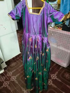 Purple Silk Anarkali Gown with Golden Embroidery –