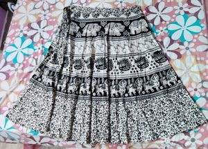 Black and White Wrap-Around Skirt with Printed Elephants