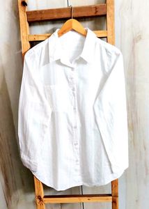 White Self Design Cotton Shirt Size-38-40