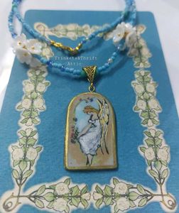 Angel By The Window Clay Pendant Blue Necklace