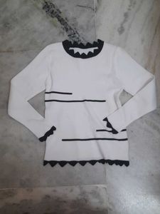White & Black Trim Knit Top
