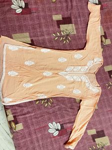 Peach Short Kurti, Chikankari