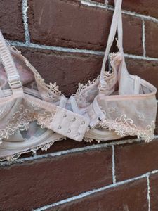 Sheer nude lace bra.