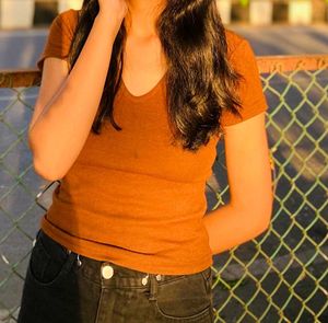 Brown V-Neck T-Shirt