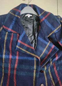 Style In Wool Navy Checked Overcoat