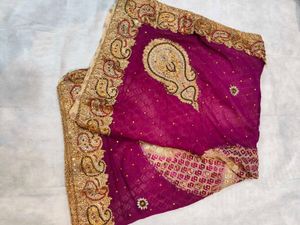 Purple Saree with Gold Embroidery