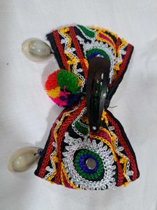 Traditional Embroidered Hair Clip with Shells