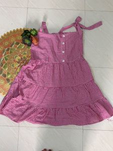 Pink Gingham Tiered Mini Dress
