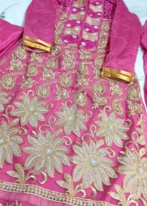 Pink Embroidered Suit With  Silk Plazo