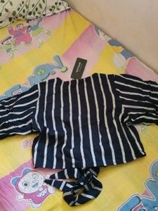 Navy Blue Striped Crop Top