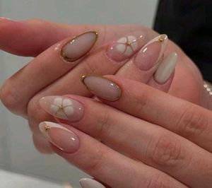 Milky White Nails With Golden Crome Touch🫶🏻