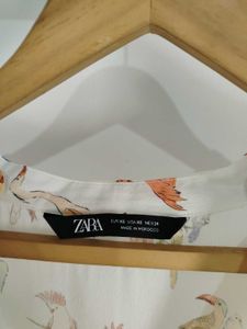Zara Flamingo Bird Print Tunic Blouse