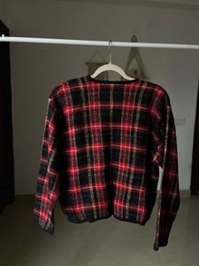 KAREN SCOTT RED CHECKED CARDIGAN