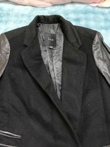 Imported Black Coat Jacket Breasted Faux Leather