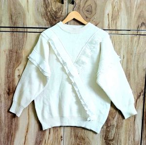 White Ruffle Detail Sweater size-42