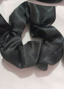 Black Satin Scrunchies - 6 Pack