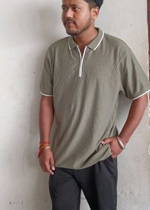Men’s Olive Zipper Polo TShirt– Premium Collection