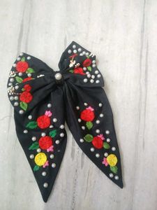 Handmade Embroidered Floral Hair Bow