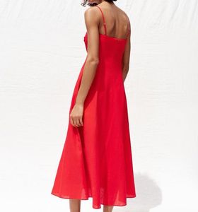 Red Midi Dress with Slit
