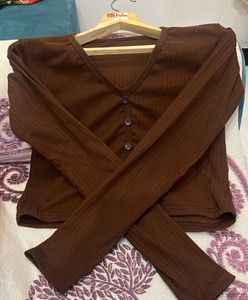 Front Button Full Sleeves Crop Top