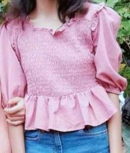 Pink Smocked Ruffle Top