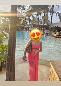 Bold Hot Pink Strapless Cutout Gown with Draped Tu