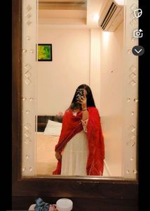 very beautiful White anarkali with Red Dup