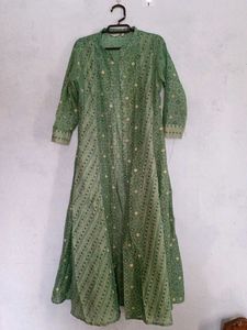 olive Green Printed Kurta Suit Set