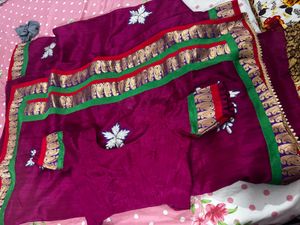 Purple Embroidered Saree With Blouse