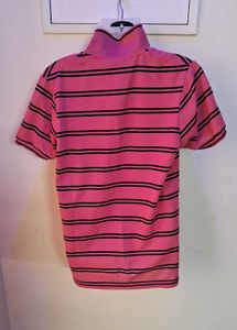 LARGE SIZE Pink Striped Polo Shirt