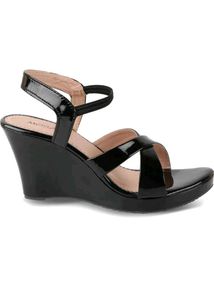 Black Patent Leather Wedge Sandals