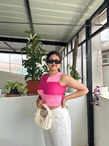 Trendy Pink Colorblocked Top