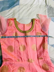 Peach Long Kurta With Work Dupatta Pant Set
