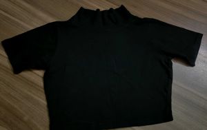 Black Mock Neck Crop Top