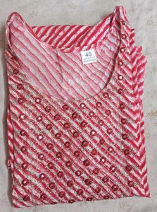 Red And White Lehariya Kurti