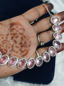 Glass Pink American Diamond Set