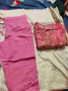 Pink Floral Embroidered Kurta Set