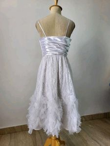 White Lace &amp; Ruffle Midi Dress