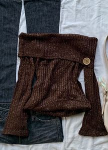 Brown Off-shoulder Knit