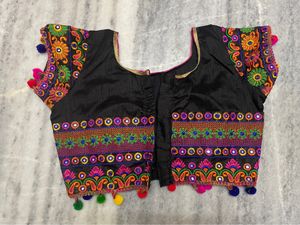 Black Colour Embroidered Blouse With Pom Po