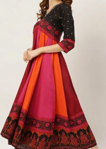 Black Multicolour Long Kalidaar Dress with Detaile