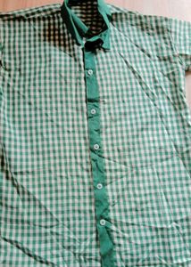 Green Gingham Button-Up Shirt